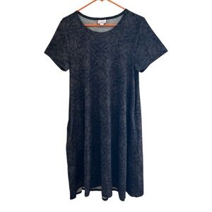 🔘LULAROE: Women’s size M, gray w/navy blue leaf pattern short sleeve dress🔘